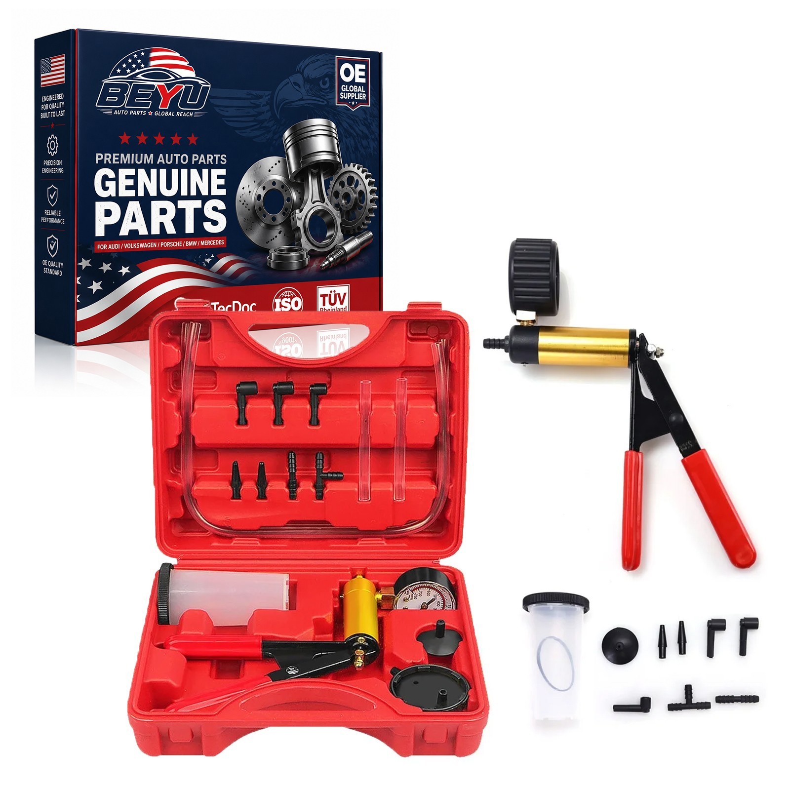 Manual Brake Bleeder Vacuum Pump Kit Automotive Fluid Tester With Gauge Adapters