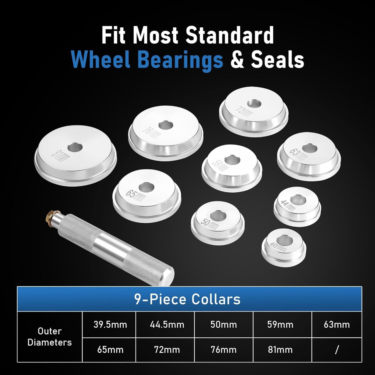 10Pcs Bearing Press Kit, Seal Driver & 9 Adapters, Heavy-Duty Aluminum