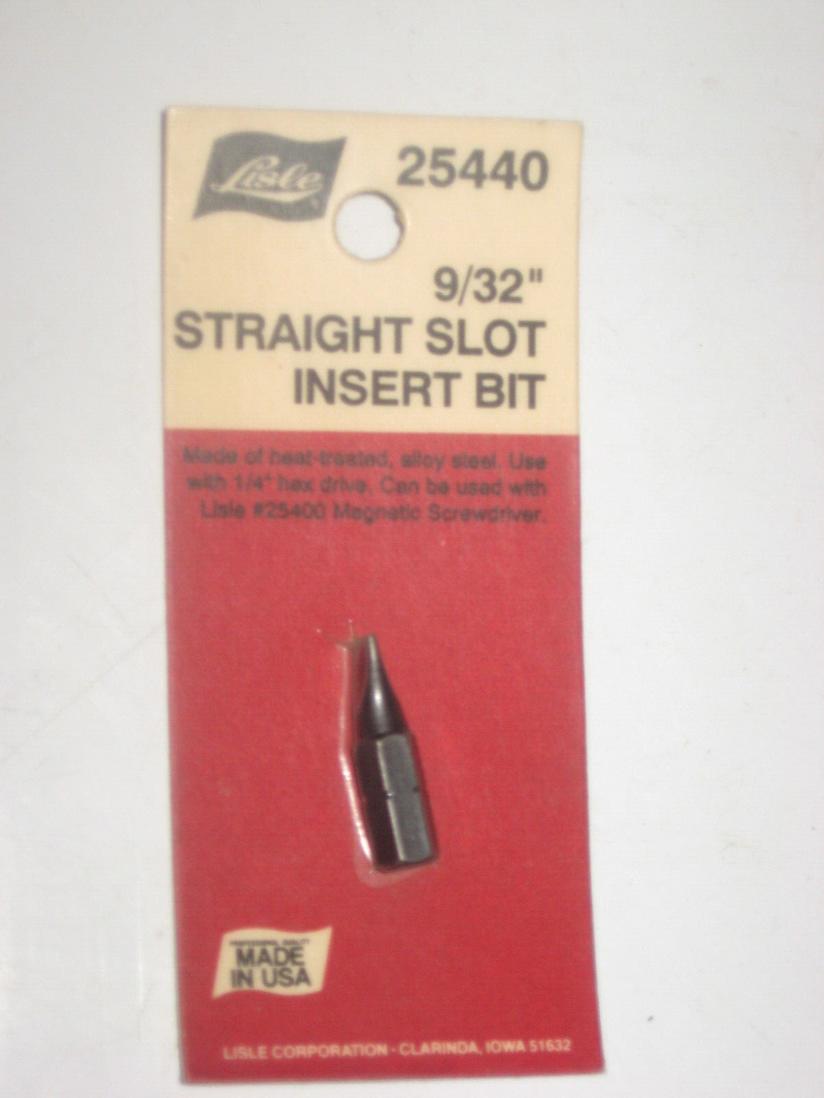 NEW 1/4″ Hex Drive 9/32″ Straight Slot Insert Bit, USA, LISLE part # 25440