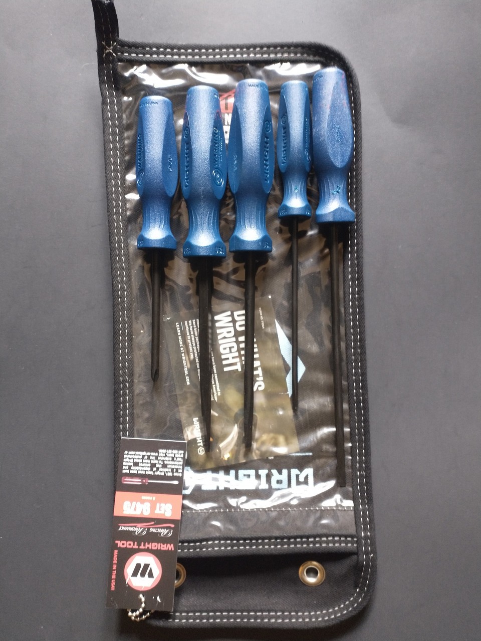 Wright Tool 9475 – Phillips & Slotted Screwdriver 5 Piece Set Canvas Pouch