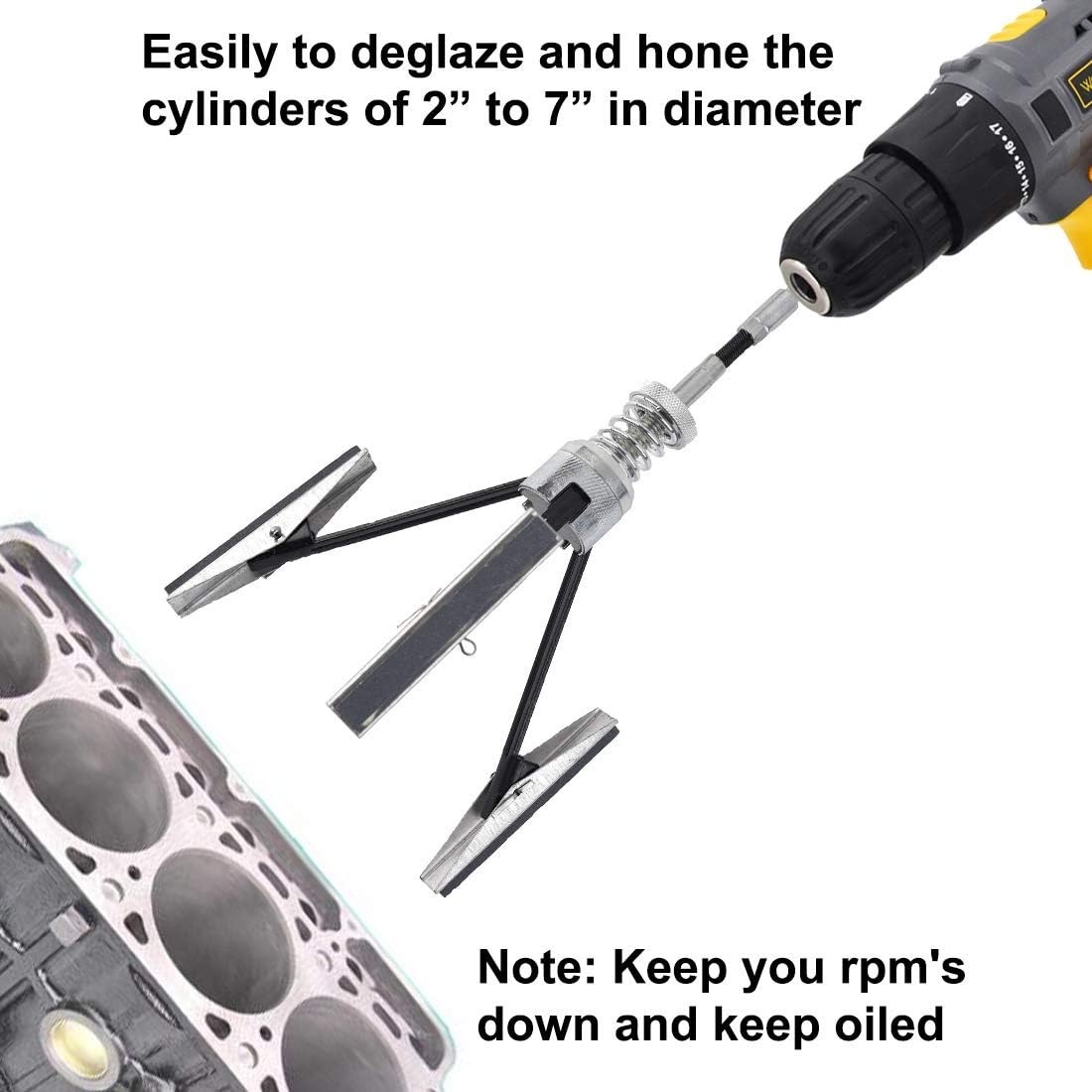 Engine Cylinder Hone Tool Adjustable 2 to 7 Inch Diameter 4 Inch Stones 220 Grit