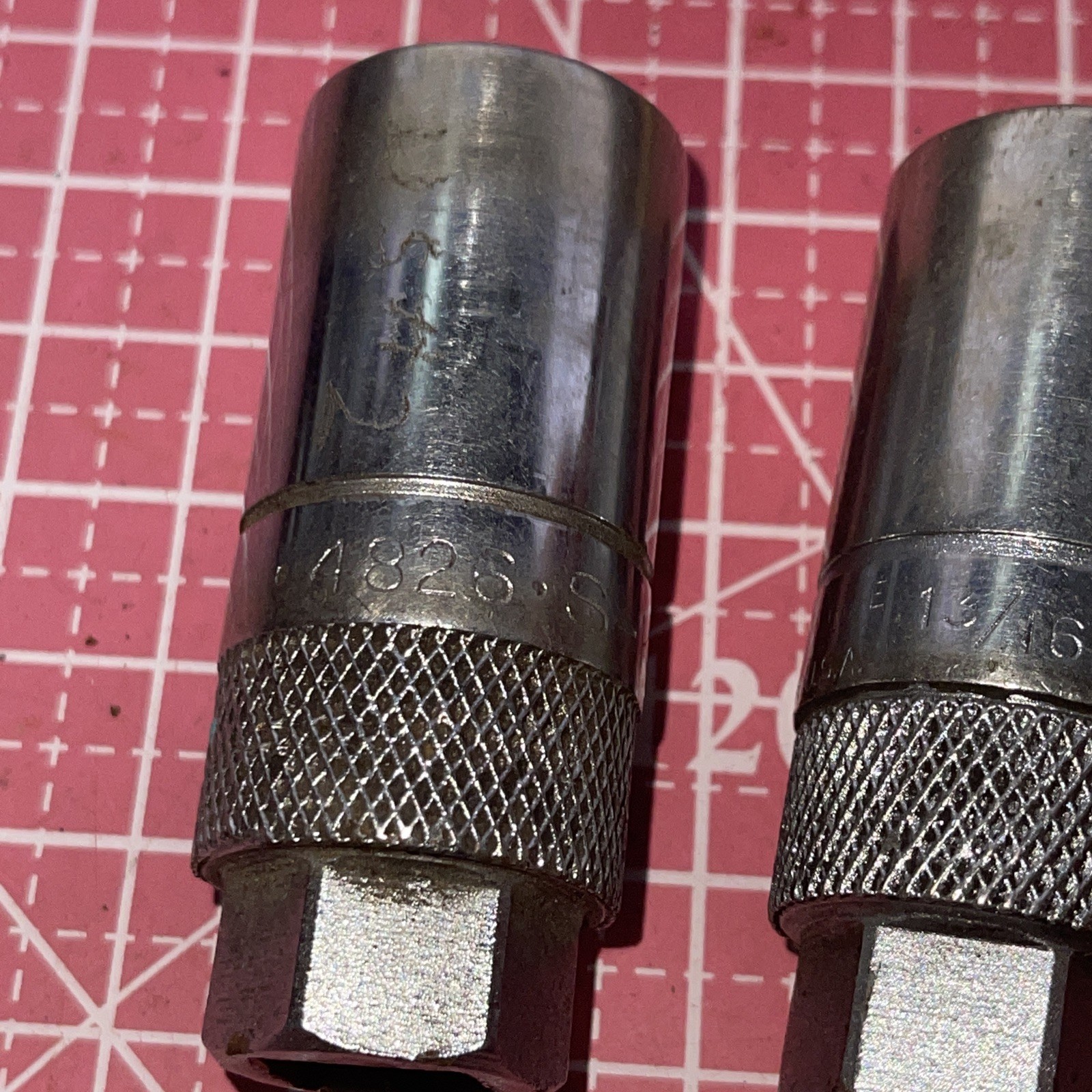 2 Pc S-K Wayne USA 4826 13/16 In SAE 1/2 Drive Spark Plug Socket Set Vintage SK