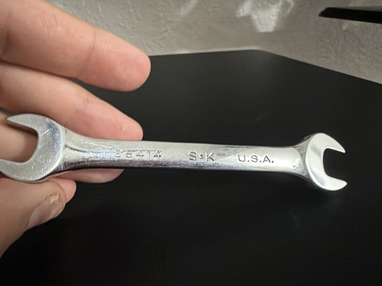 SK Hand Tool 86414 Regular Open End Wrench, 7/16 x 1/2-Inch, Full Polished