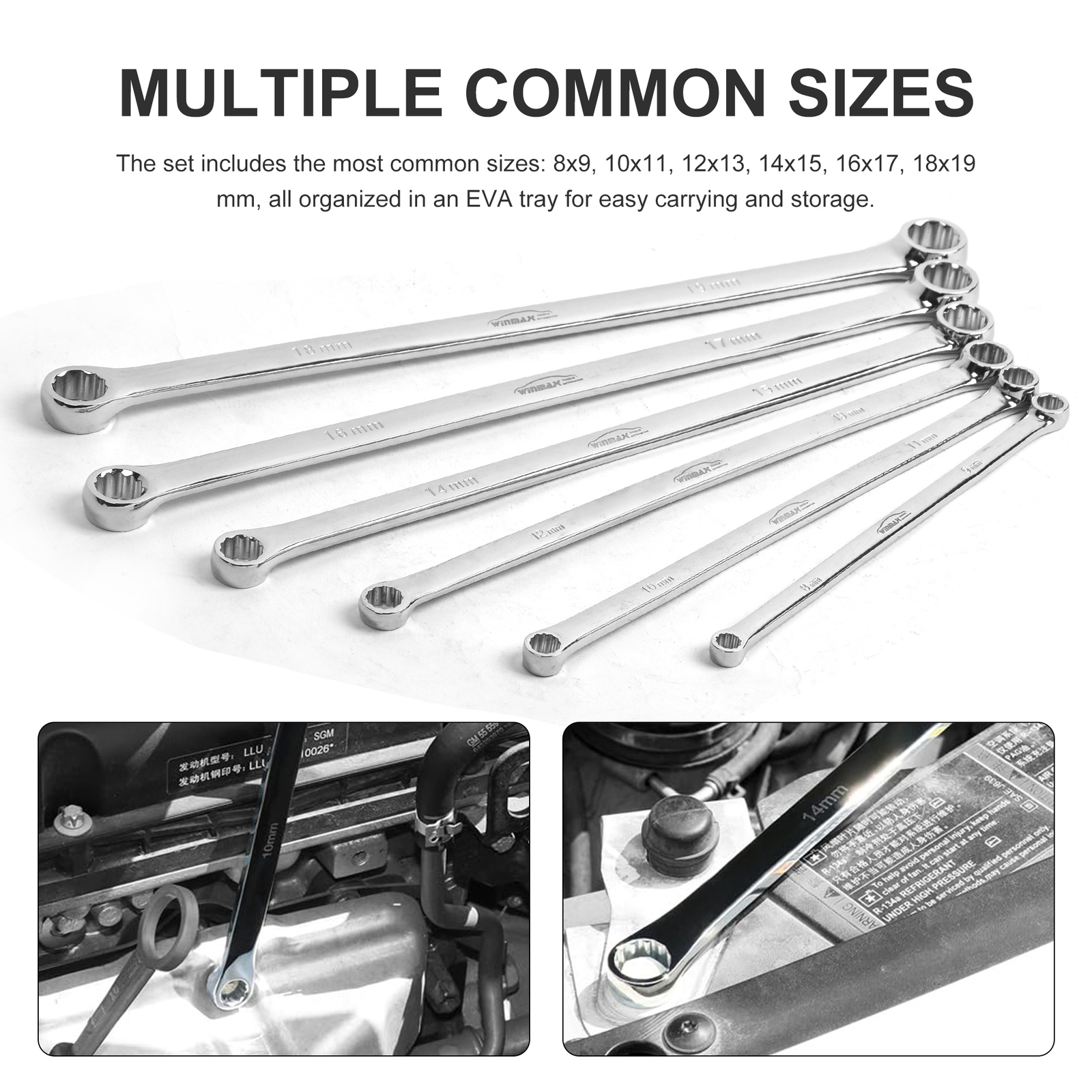Extra Long 6PCS Box End Wrench Set, Metric Durable Aviation Spanner CRV 8mm-19mm