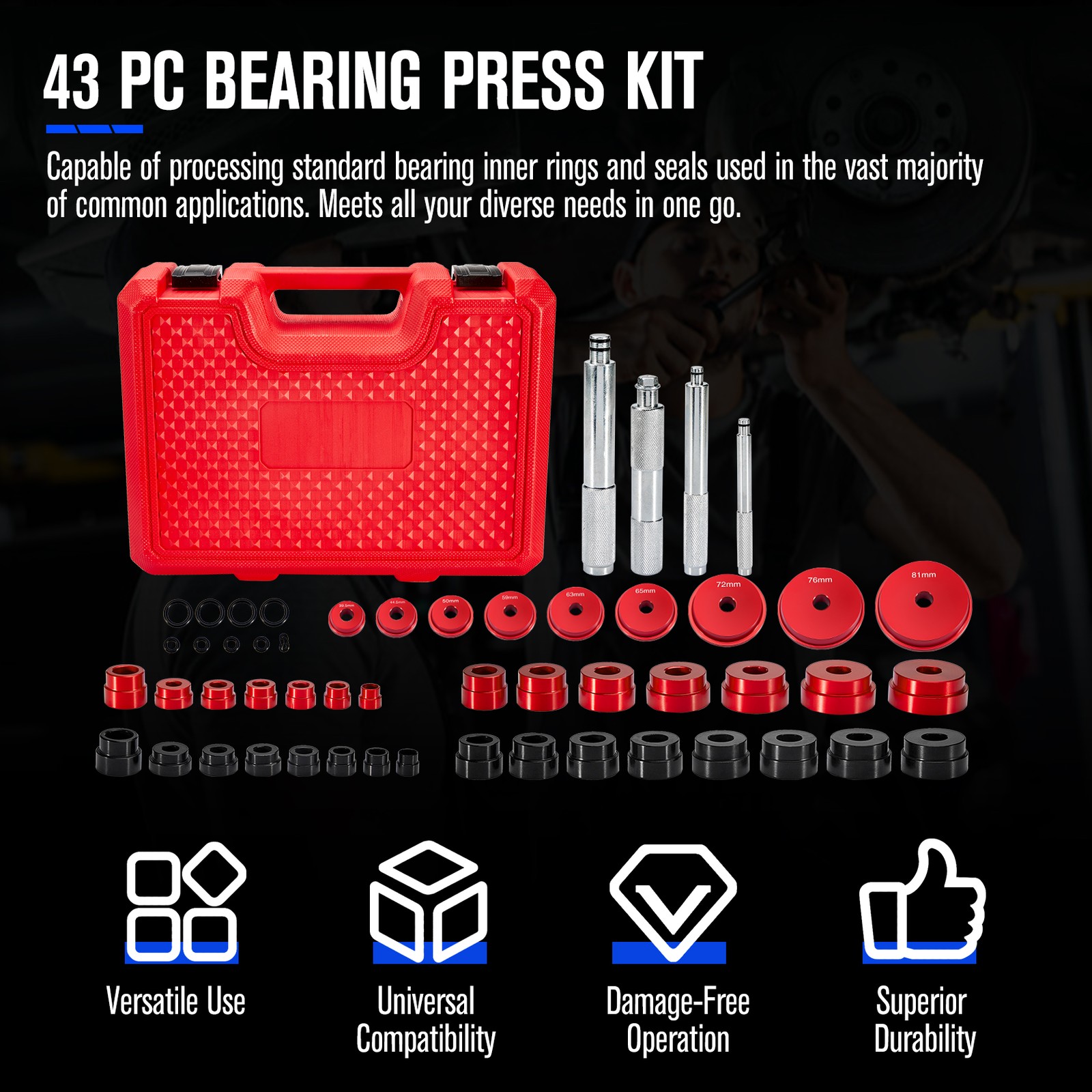 43pc Bearing Press Seal Driver Kit For Car Truck Motorcycle Boat Universal Tool