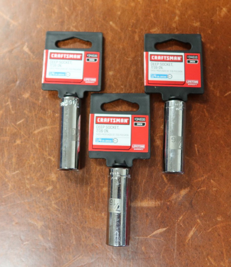 3-count Craftsman 7/16″ Easy Read DEEP Socket – 1/4″ Drive – 6 Point – # 34616