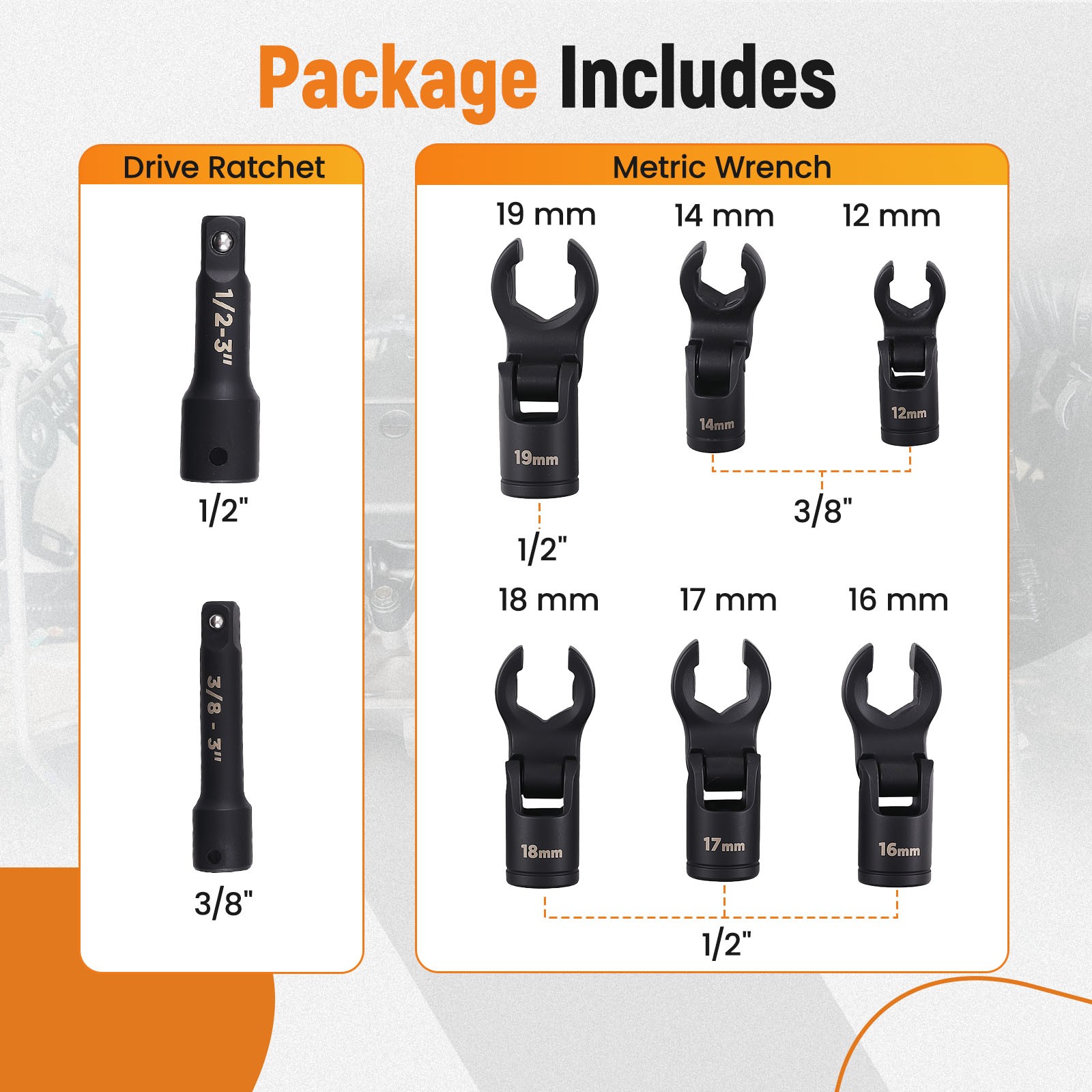 180° Flex Head Line Wrench Set 12-19mm for Brake Fuel System Service 8PC Kit