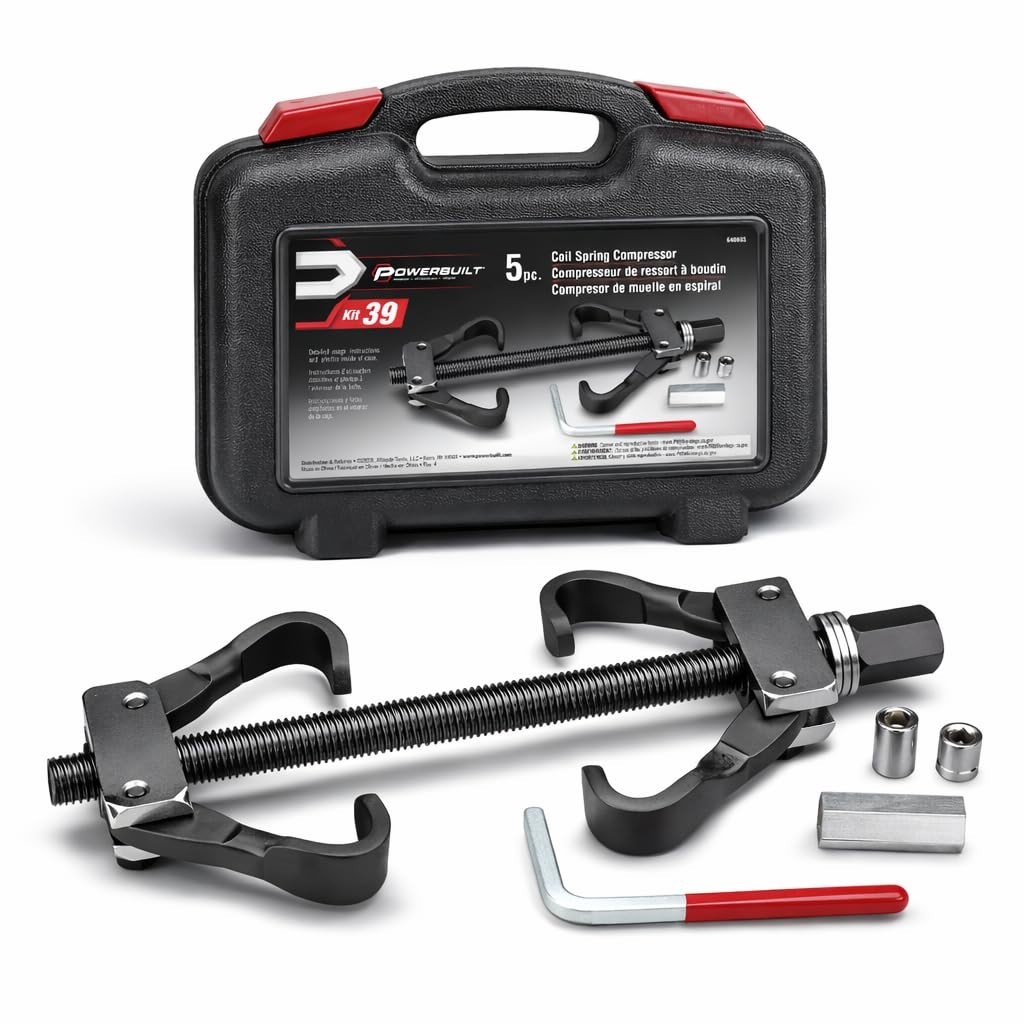 Coil Spring Compressor Tool Kit, 5 Piece Set for Shock Absorbers, Curved & Strai
