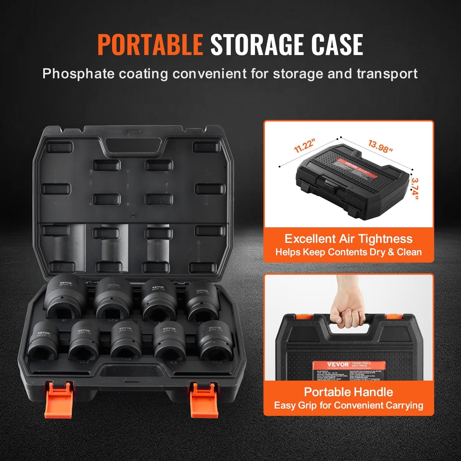 9-Piece 1″ Drive Axle Nut Impact Socket Set – 6-Point CR-MO Heavy Duty with Case