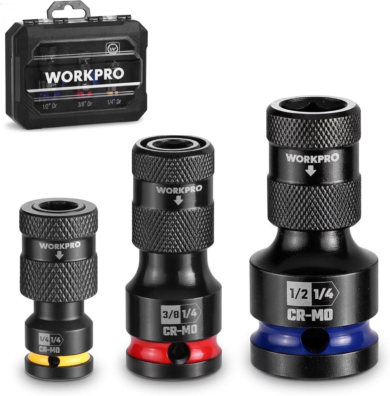 Impact Socket Adapter Set 1/4, 3/8, 1/2 inch Chrome Molybdenum Steel