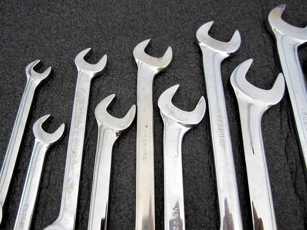 Vintage Snap-on 14pc SAE 4 Way Angle Open End Wrench Set VS814A Underline USA