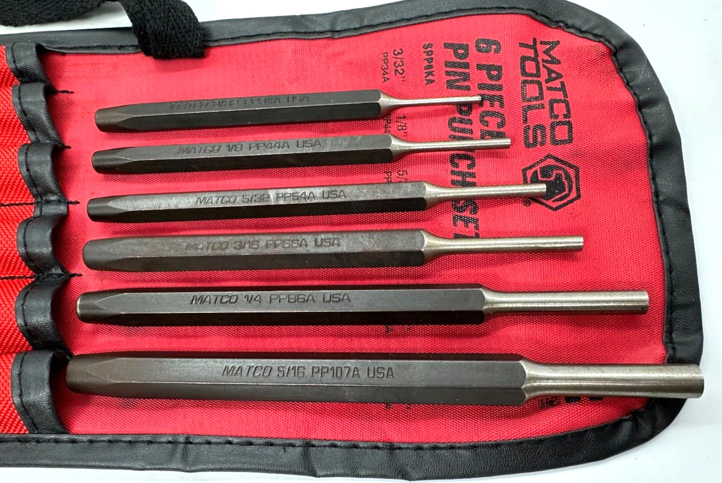 🇺🇸 NEW MATCO Tools USA Pin Punch Set Lot Straight Roll Red Storage Pouch 6pc