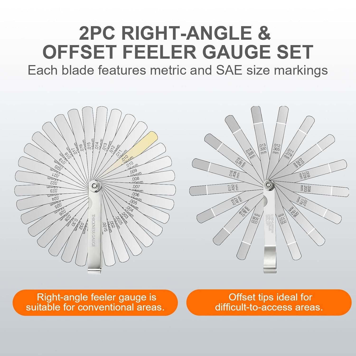 Feeler Gauge Set 2pcs Stainless Steel 32 Straight 16 Offset Blades SAE Metric