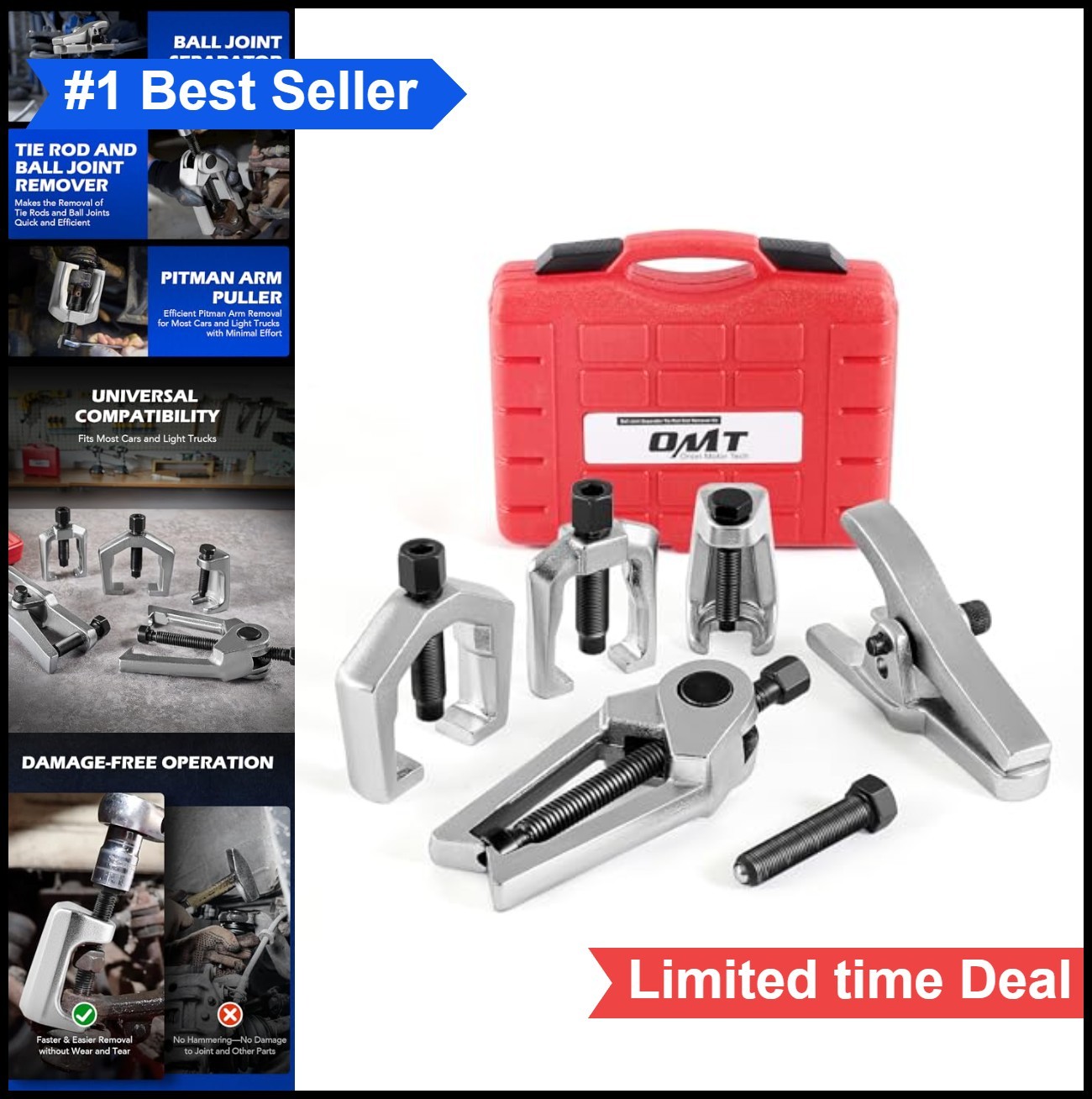 5 Piece Ball Joint Separator Tie Rod End Puller Pitman Arm Tool Kit ABS Case