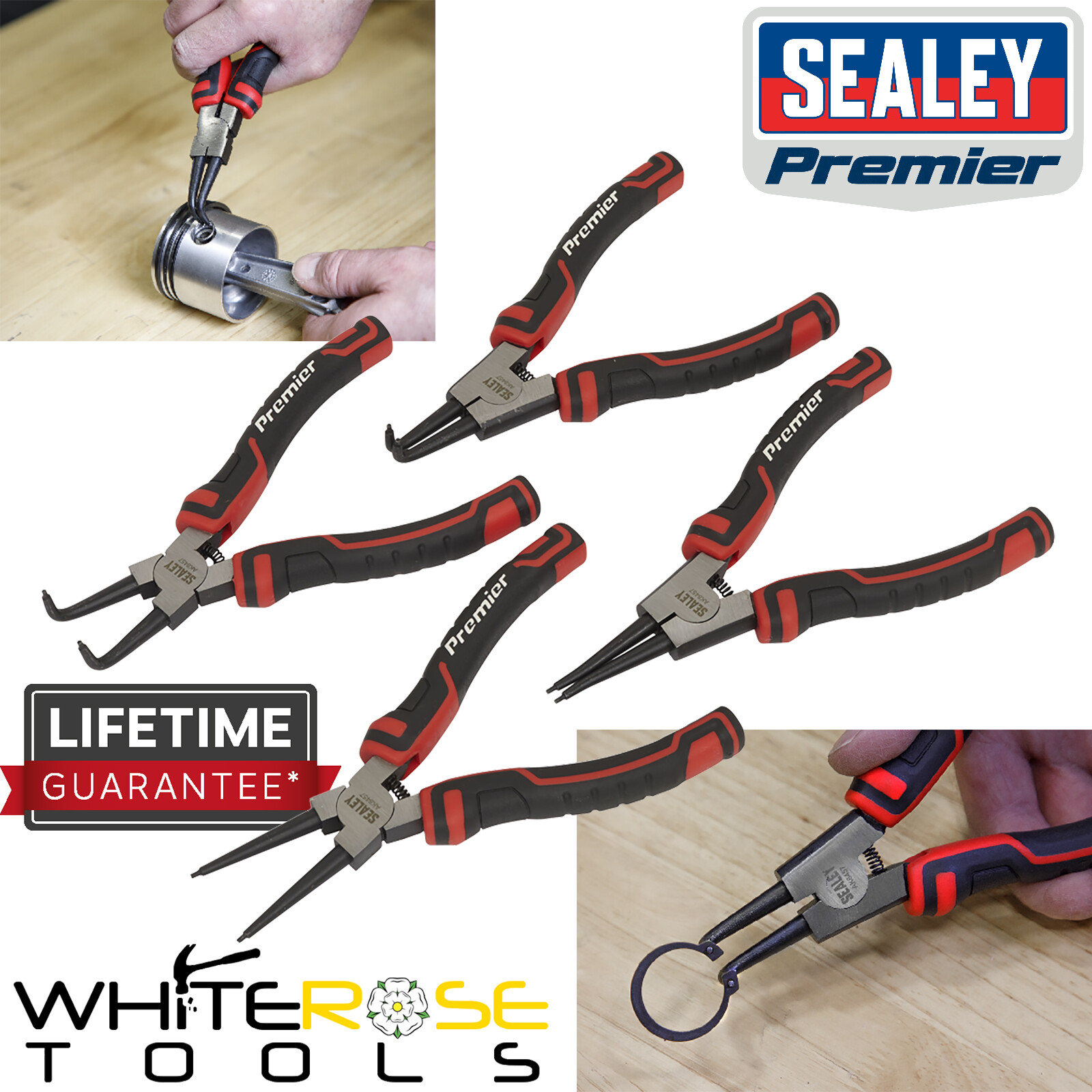 Sealey Circlip Pliers Set 180mm 4pc Internal External Snap Ring Plier Premier