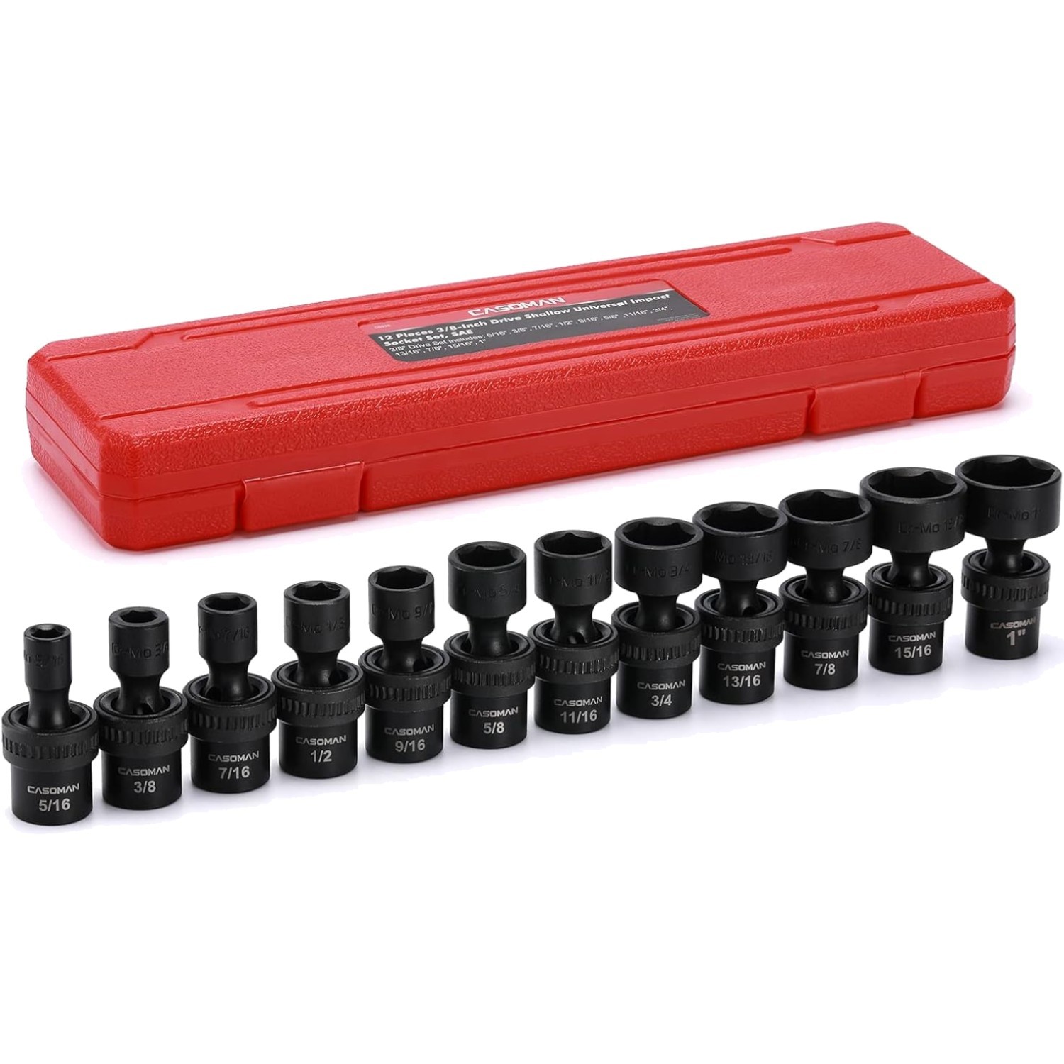 12 Pieces 3/8-Inch Drive Shallow Universal Impact Socket Set, SAE, 5/16″-1″, …