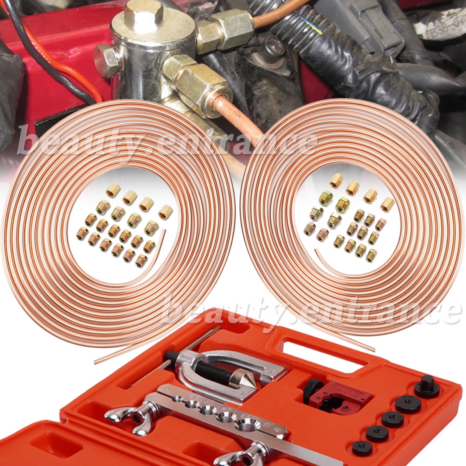 Racewill 3/16 + 1/4 25FT Copper Coated Brake Line + Double & Single Flaring Tool