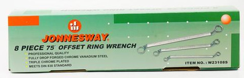 Jonnesway W23108S 8 Pcs 75º Offset Ring Wrench Set Metric 6-22 mm