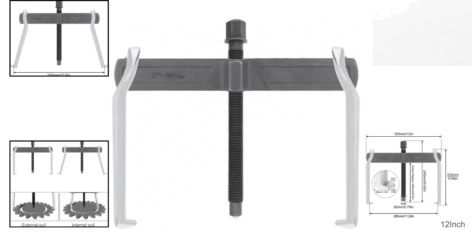 Versatile 12-Inch Reversible Gear Puller for Damage-Free Removal of Components
