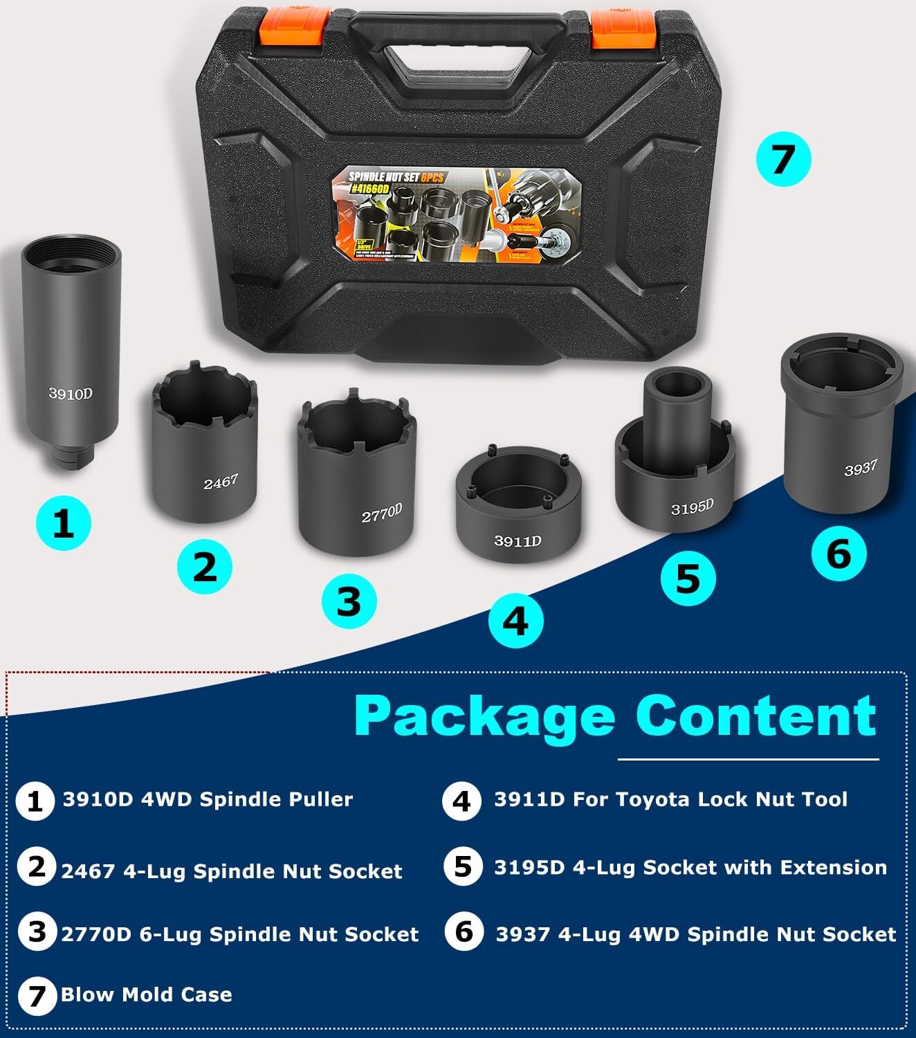 Spindle Nut Socket Kit 41660D 4WD Spindle Nut Sockets Puller for Ford Dana 44 50
