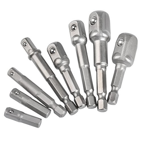 Impact Driver Socket Adapter Set 8 Piece 1/4 3/8 1/2 Inch Hex Shank Square Bit