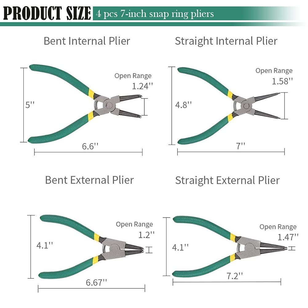 4pcs 7-Inch Heavy Duty Snap Ring Pliers Set – Internal/External Circlip Kit, CR-
