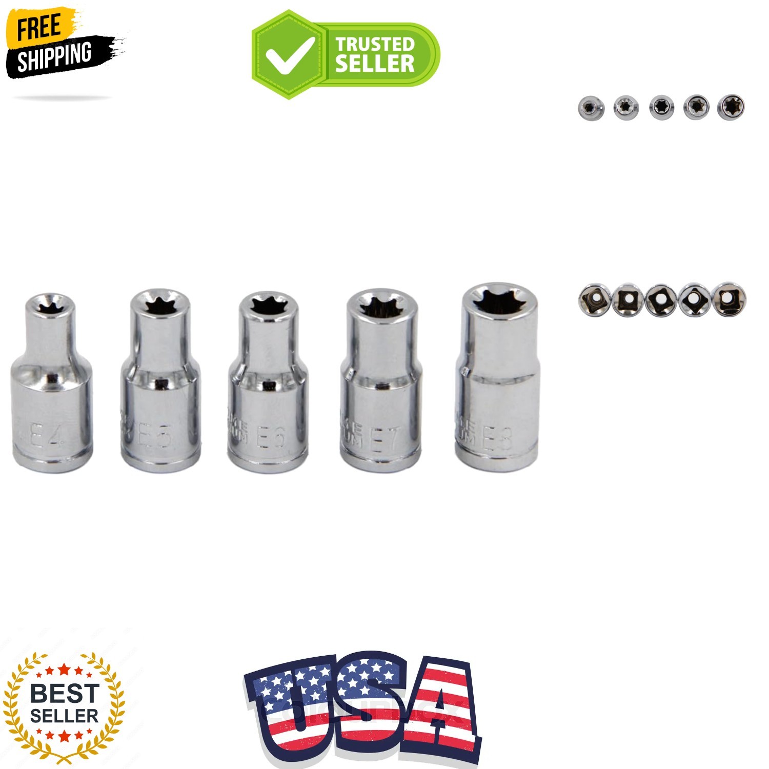5Pcs E Torx Star Female Bit Socket Set 1/4″ Drive E4 -E8