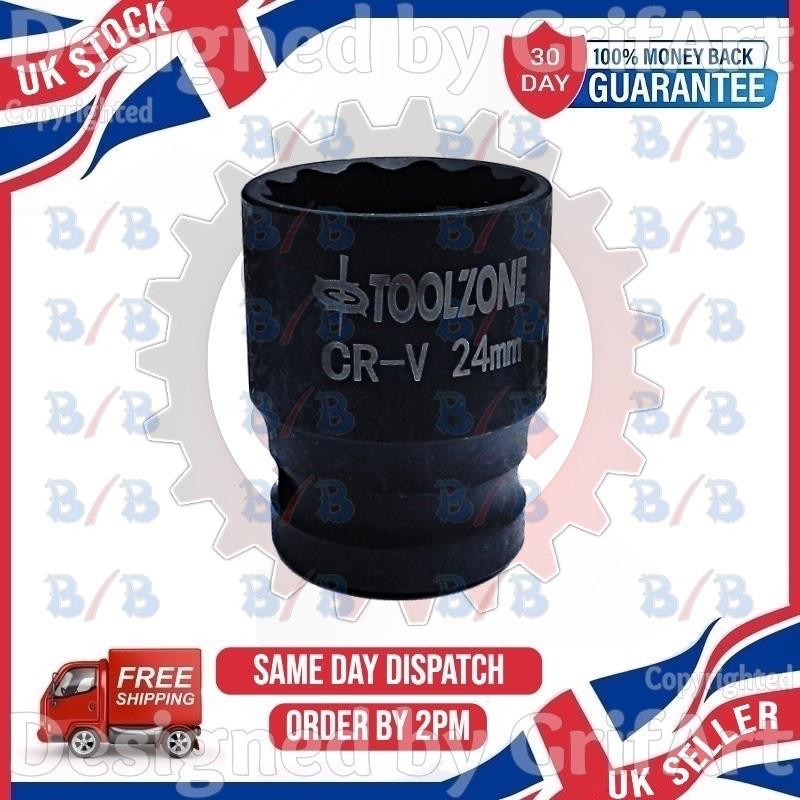 24MM SHALLOW IMPACT SOCKET 1/2″ DRIVE STUBBY METRIC 12 POINT BI HEX FOR RATCHET