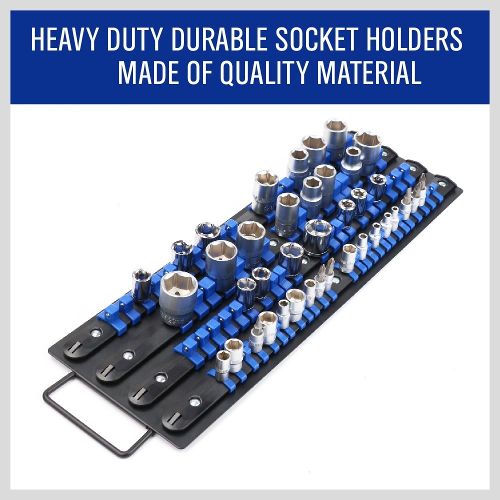 HORUSDY 80-Piece Heavy Duty Socket Organizer, 1/4-Inch, 1/4″ 3/8″ 1/2″, Blue