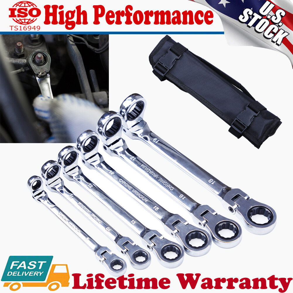6 Double-head Movable Ratchet Wrench Flex-Head Extra Long Heavy Duty Spanner Set