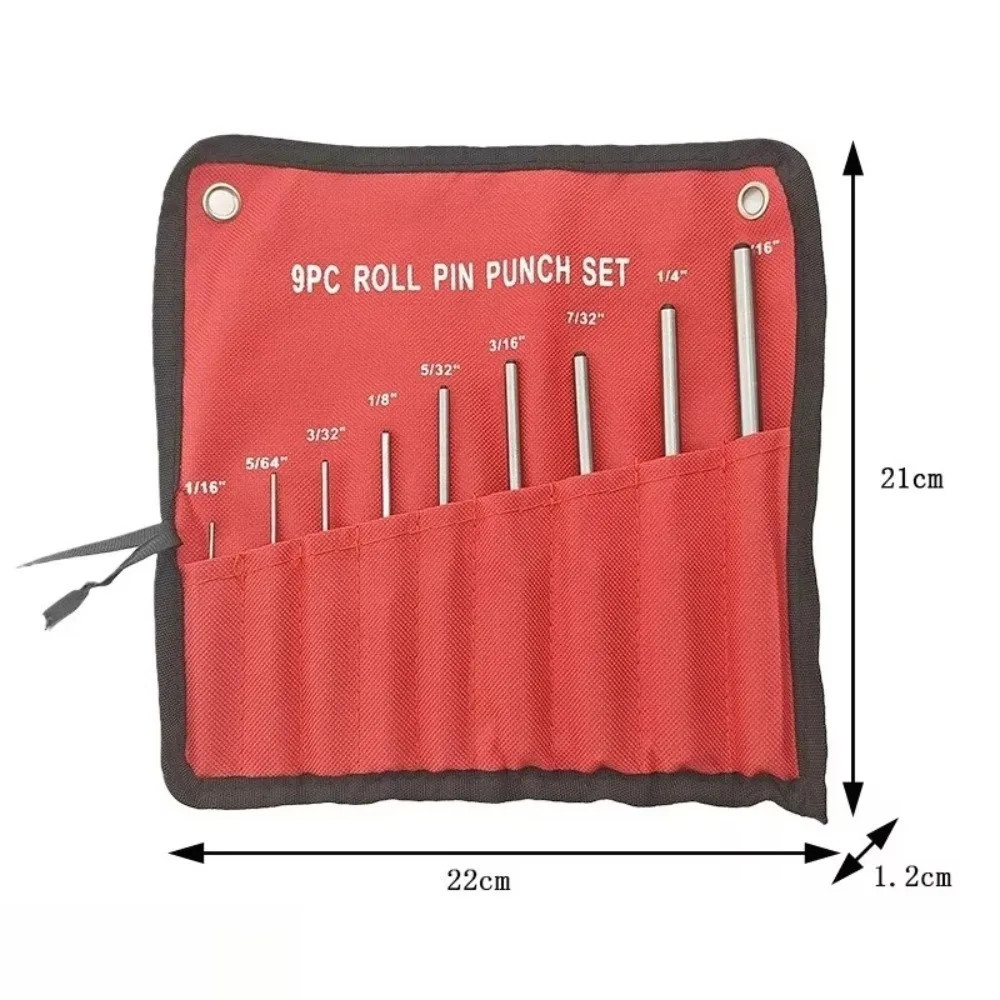 9Pcs High Hardness Steel Roll Pin Punch Set Grade Hollow End Punch Hand Tool