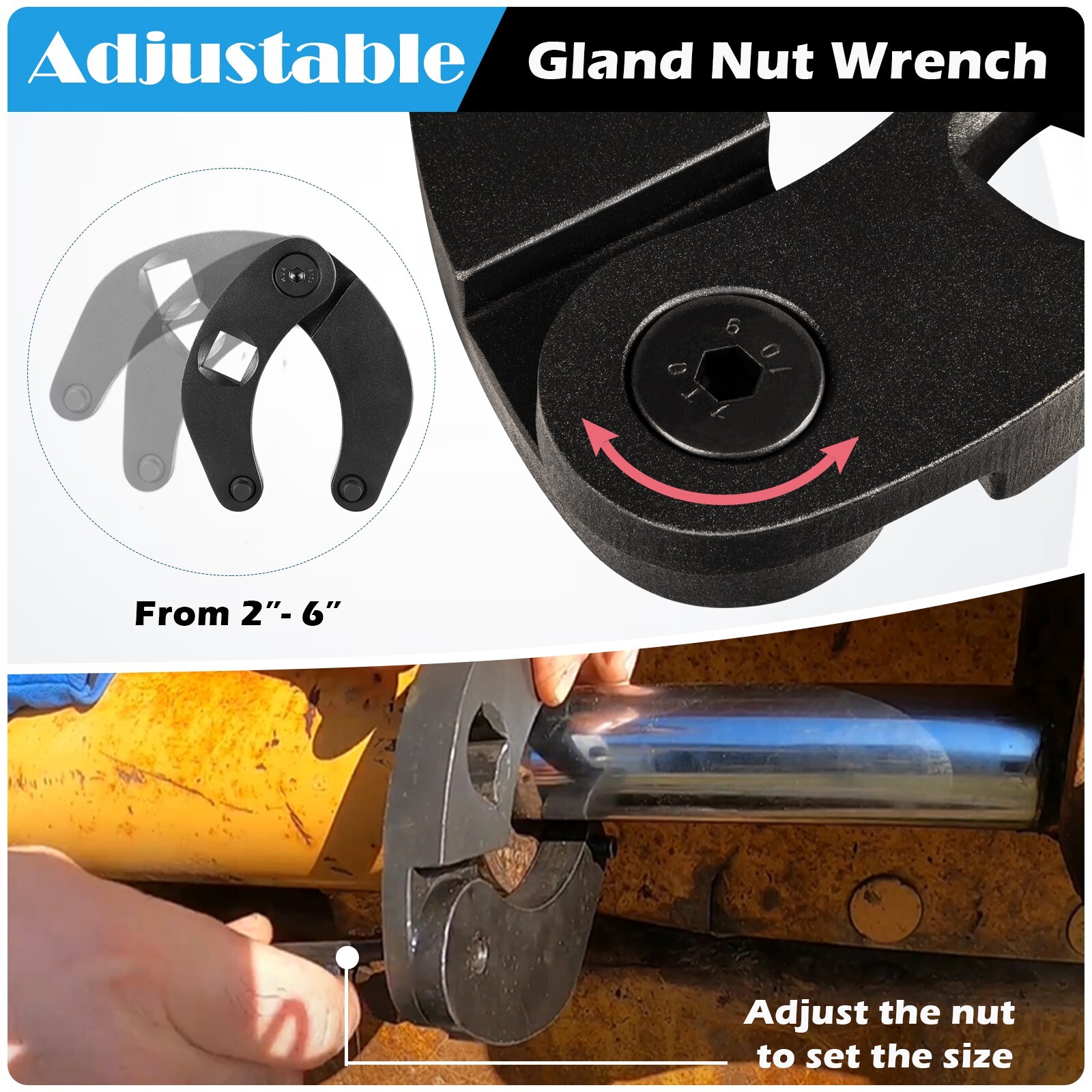 For Hydraulic Cylinders 1266 Adjustable Gland Nut Wrench Pin Spanner Tools