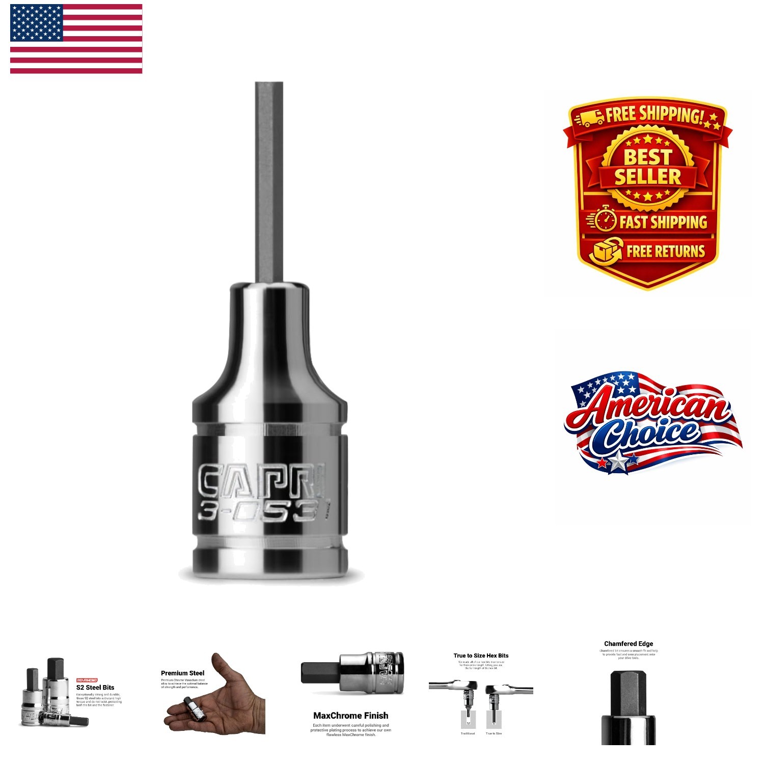 High Torque Resistance 2mm Hex Bit Socket – 1/4-Inch Drive, Chrome Plated