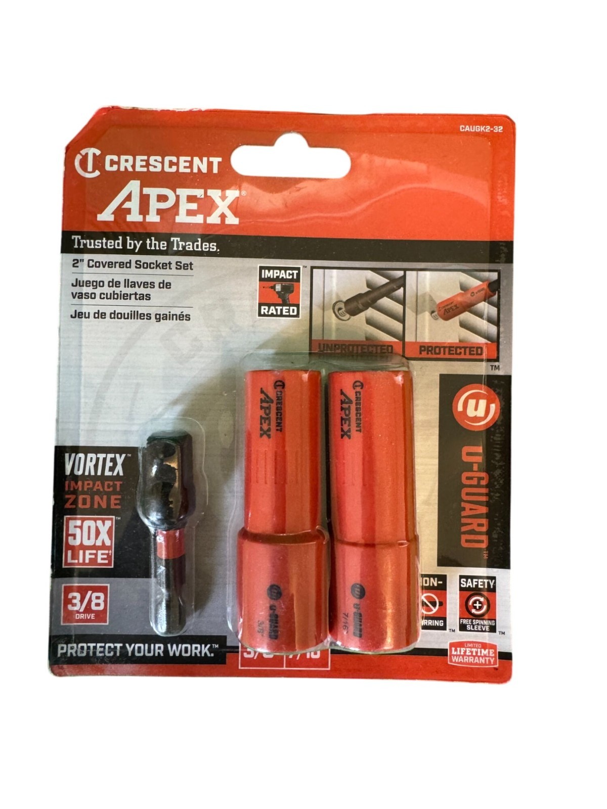 Crescent Apex Covered Socket Set 3/8″ Drive Impact Rated Non-Marring U-Guard 2-P