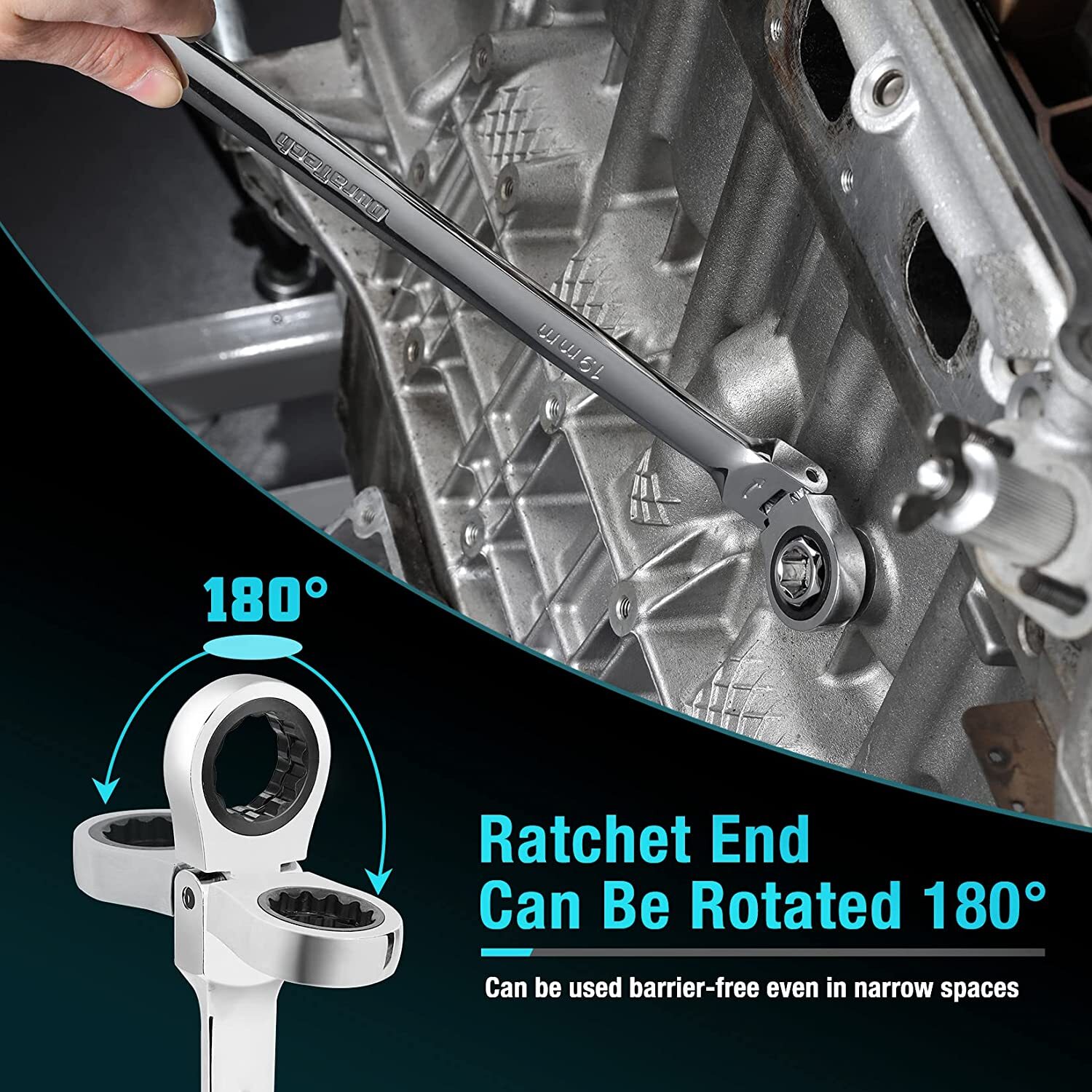 DURATECH 27PCS Extra Long Flex Head Ratcheting Wrench Set Double Box End 8-22mm
