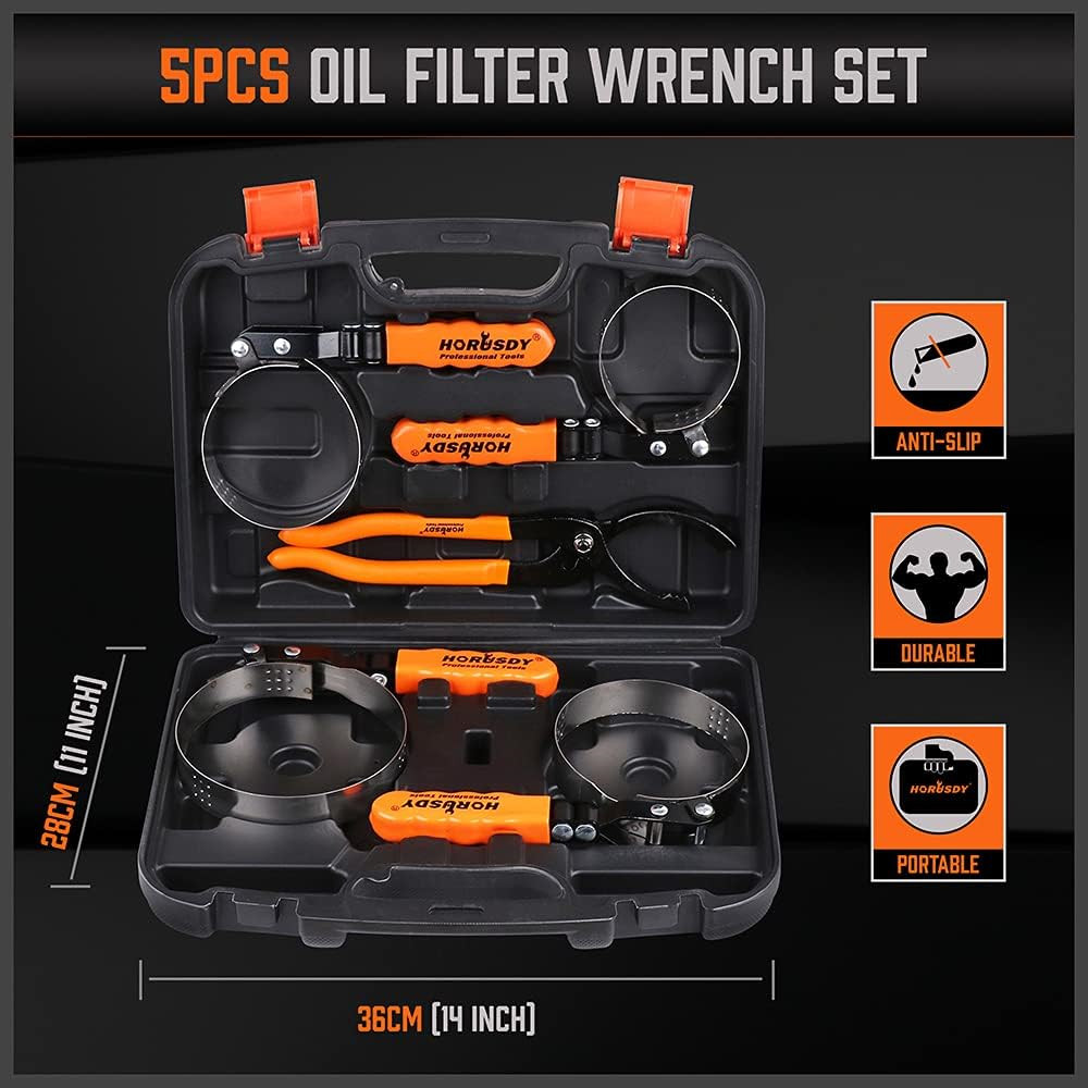 HORUSDY 5-Piece Standard Oil Filter Swivel Wrench Set 2-3/4 – 5-1/4(68.85-133.35
