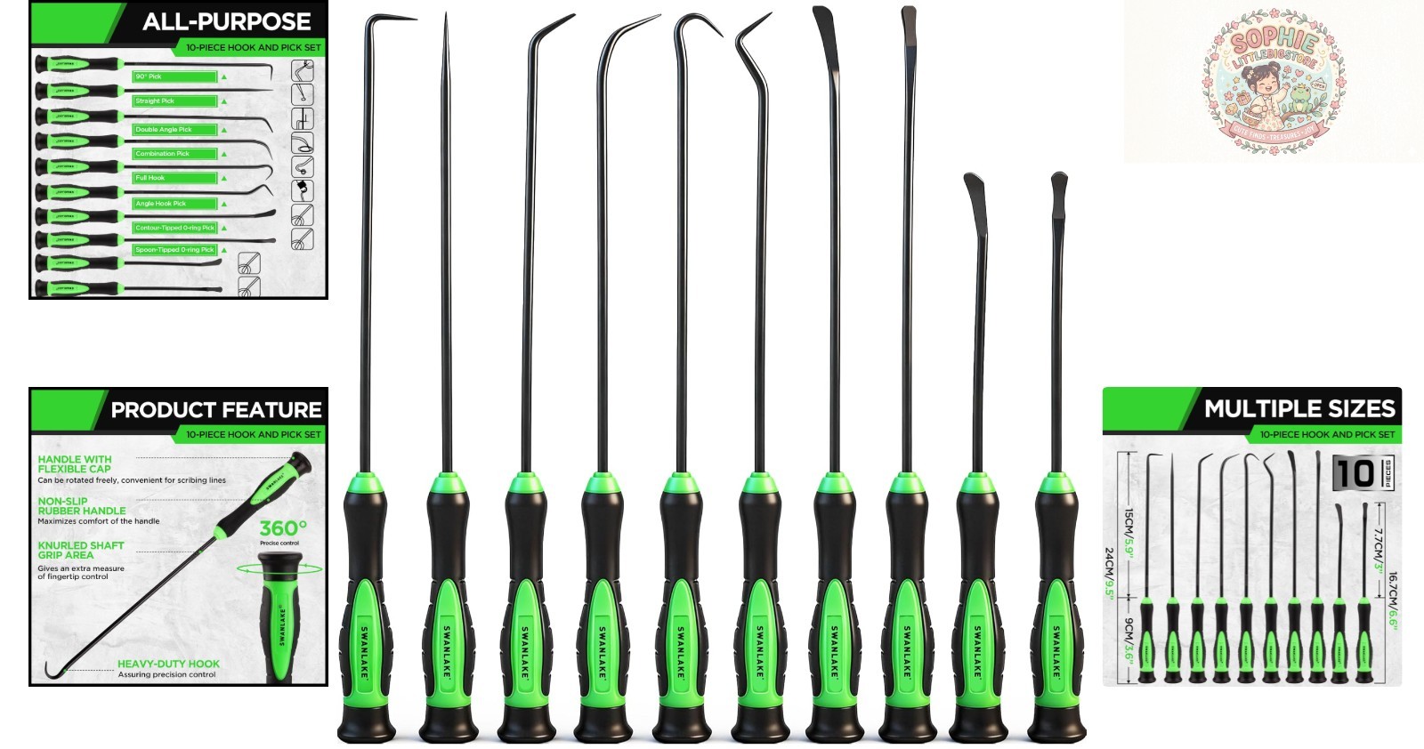 SWANLAKE 10-Piece Automotive Pick Tool Set with Ergonomic Handles & Versatility