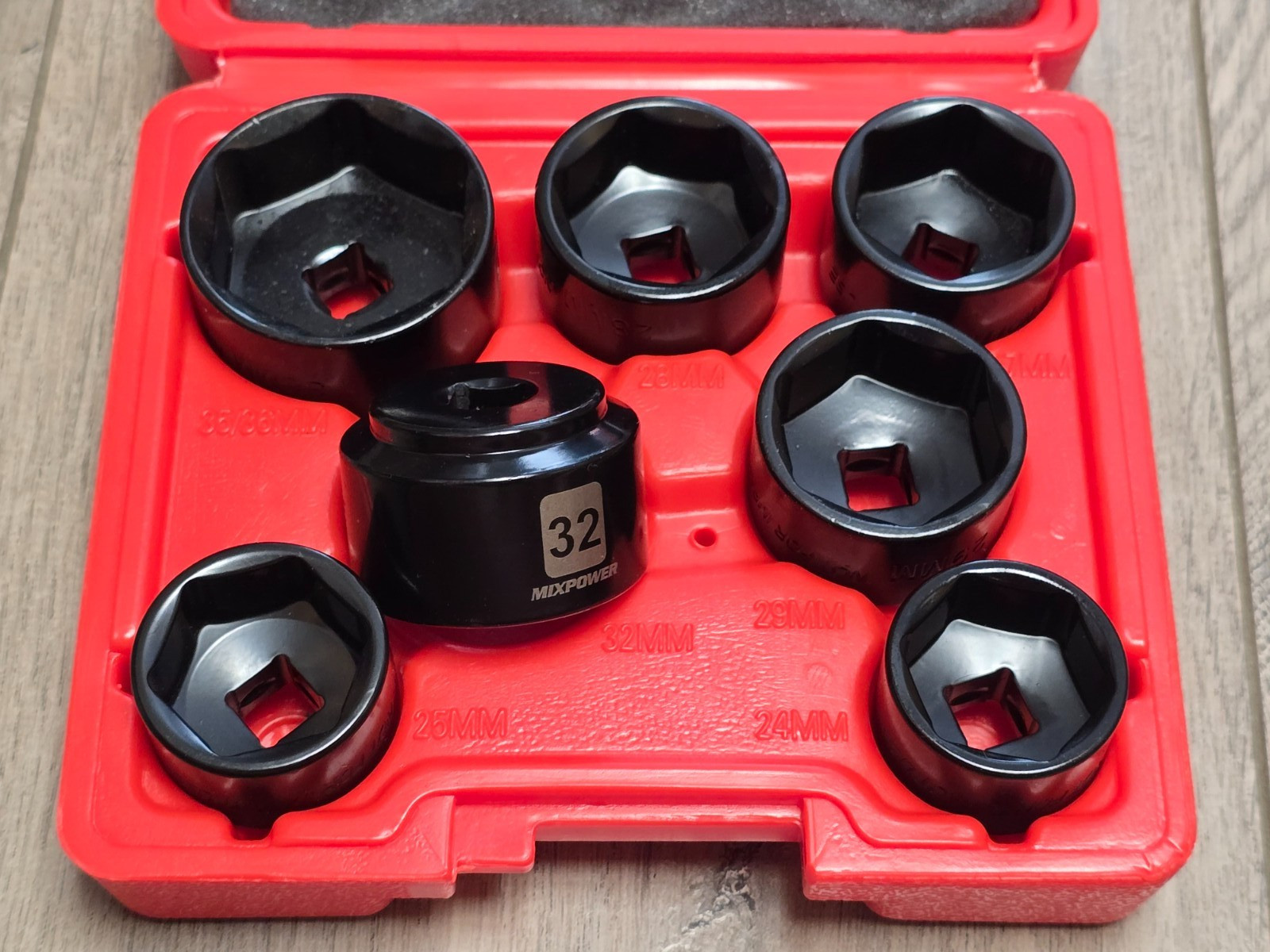 7pc 3/8″ dr Oil Filter Canister Socket Set 24, 25, 27, 28, 29, 32 & 36mm w/Case
