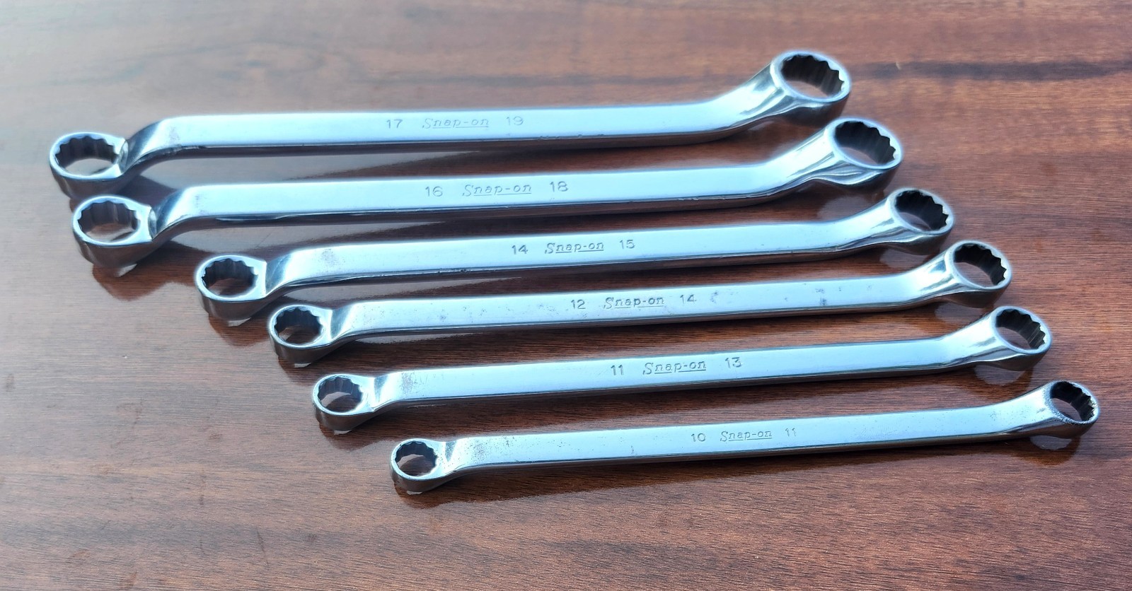 Snap On XBM1011-1719 10-19mm 12 Point 6 Piece 10° Offset Box End Wrench Set USA