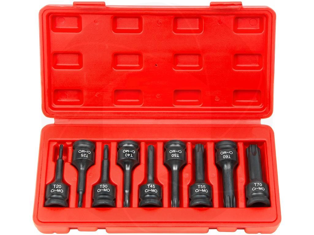 9pcs 1/2inch Drive Long T20-T70 Torx 6pt Star Cr-Mo Impact Wrench Sockets Set