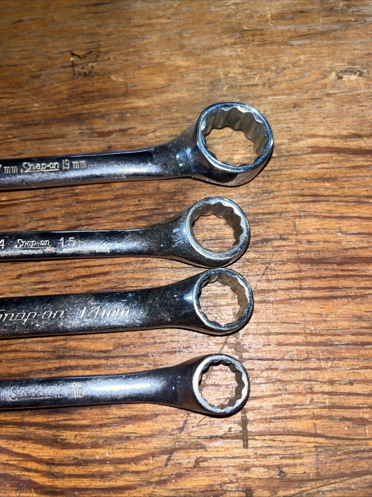 4pc SNAP-ON BOX ENDED OFFSET 12PT METRIC WRENCH SET «VINTAGE » USA Xsm 11-19mm