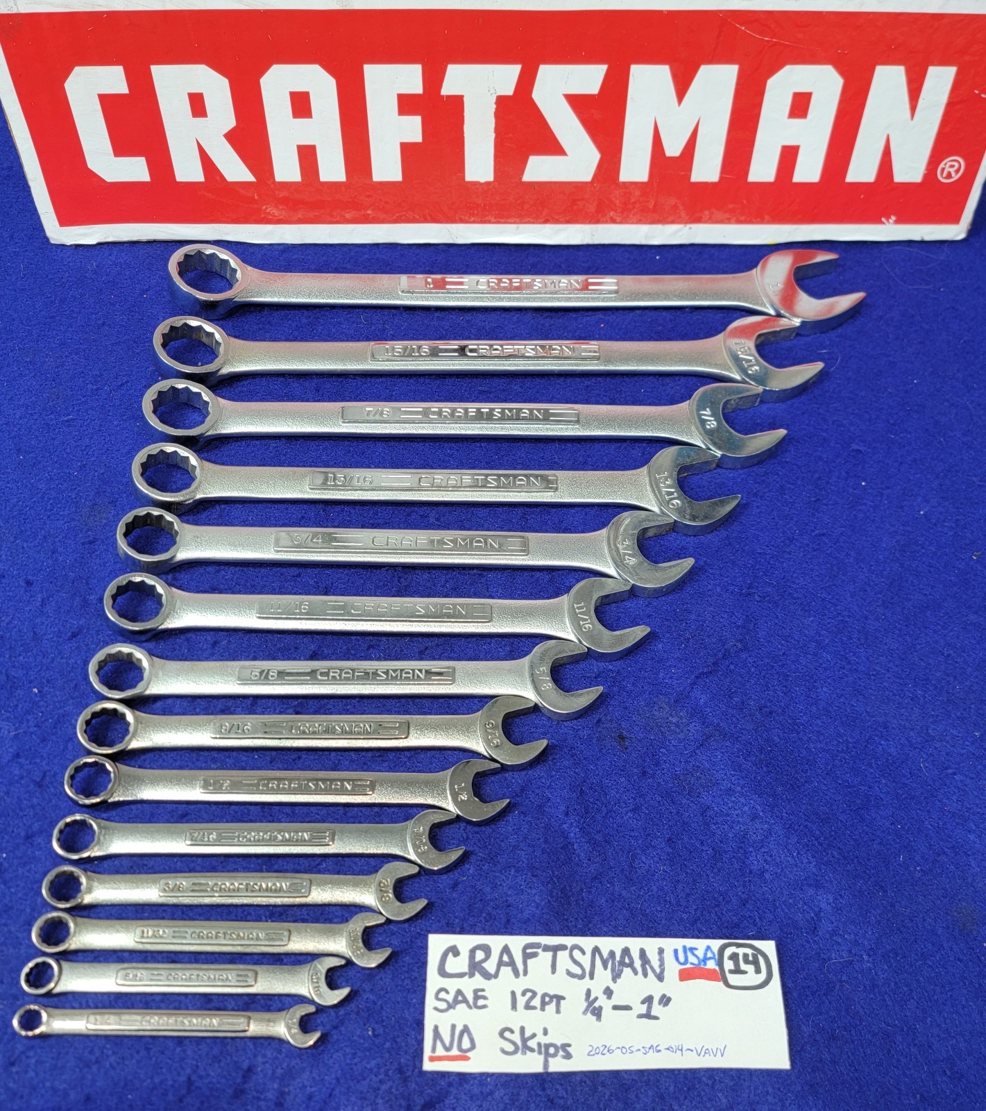 CRAFTSMAN 12pt SAE Combination Wrench Set 1/4″ to 1″ -NO SKIPS- (14 pieces) USA