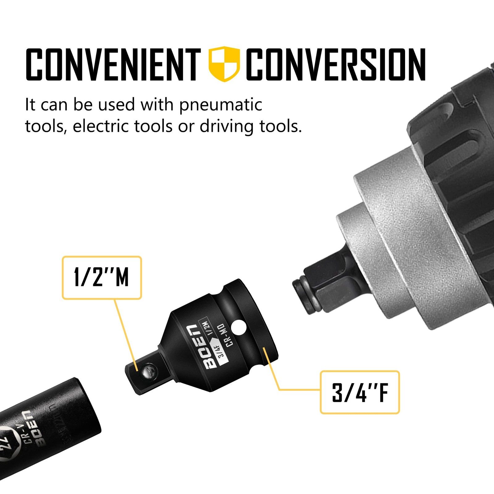 Impact Socket Adapter 3/4″ F to 1/2″ M Cr-Mo Steel – Durable Corrosion Resistant