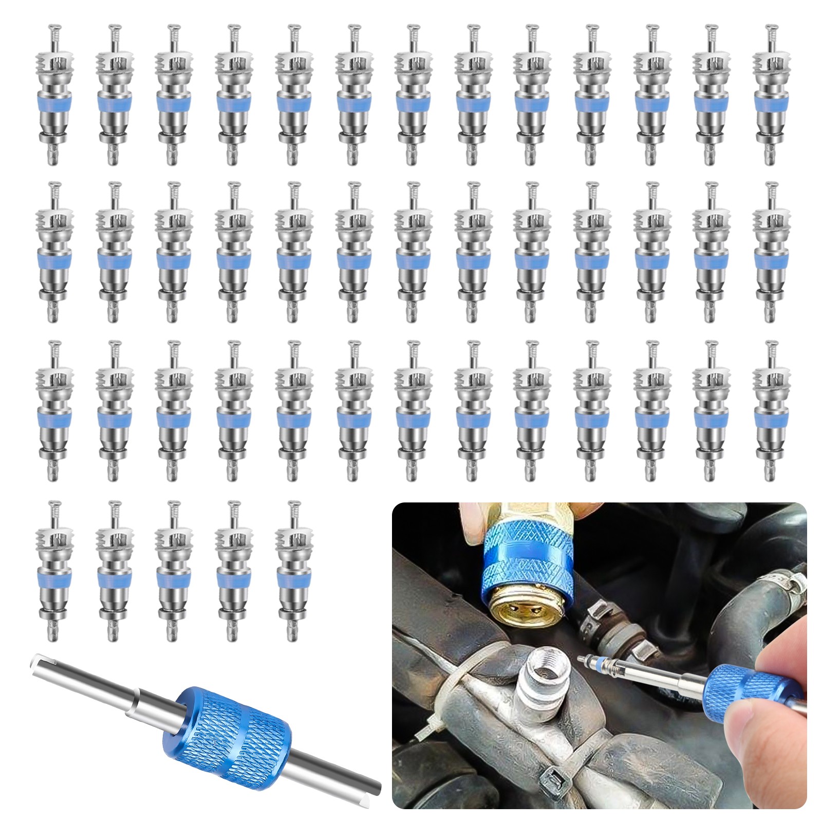 51Pcs A/C Air Conditioning R410A R12 Valve Core High Low Pressure Remover Tool