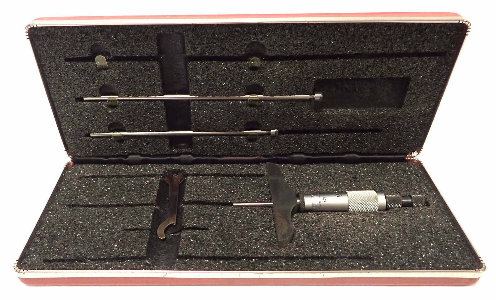 STARRETT 445 SERIES 3RL DEPTH MICROMETER SET, RANGE 0-3MM, W/ STORAGE CASE!