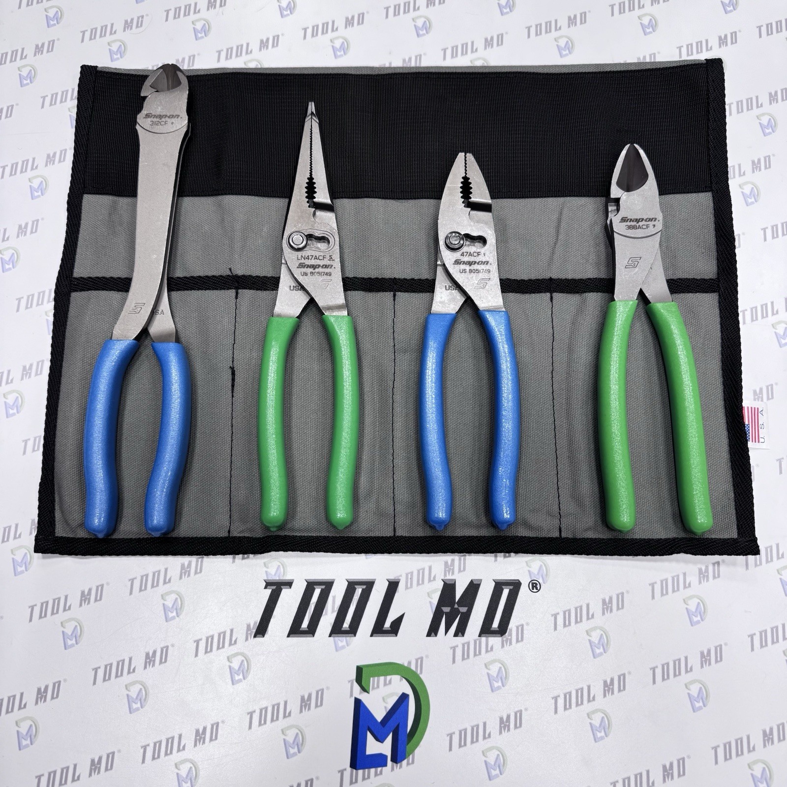 Snap-on Tools USA NEW 4pc PEARL BLUE & GREEN Plier Set w/ To-Go Bag 312CF 47ACF