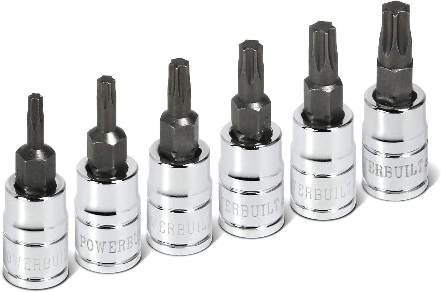 Powerbuilt 6 Pc. 1/4 in. Drive Torx Bit Star, 3/8 Drive, 6 Piece, Silver