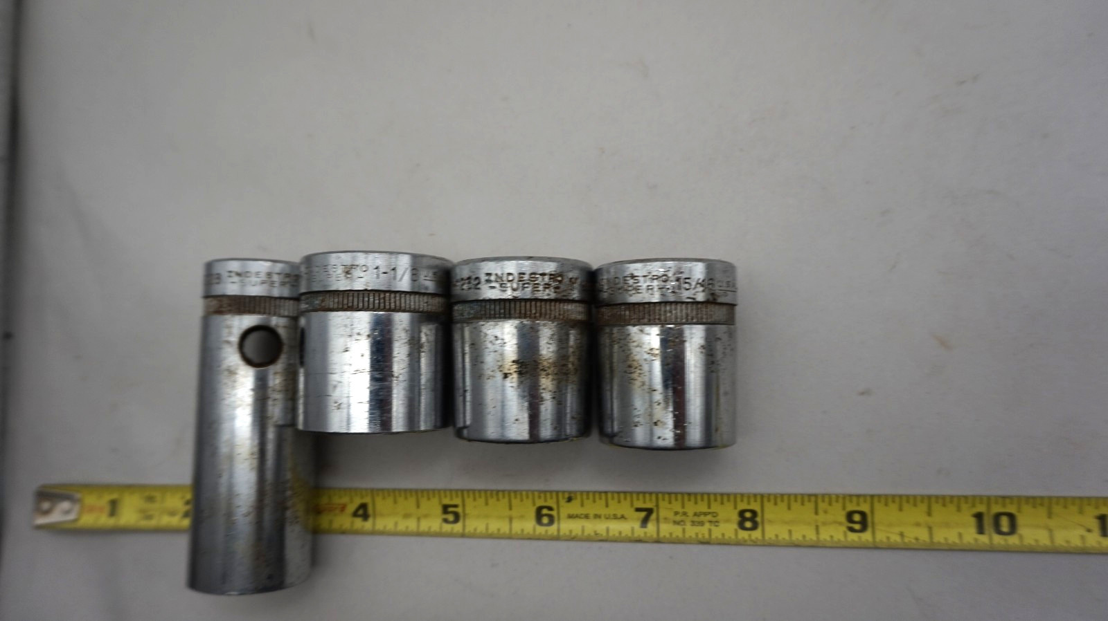 Vintage Industro Super 1/2 Inch Drive 1 1/8 , 1 , 15/16 & 7/8″ deep 4 sockets