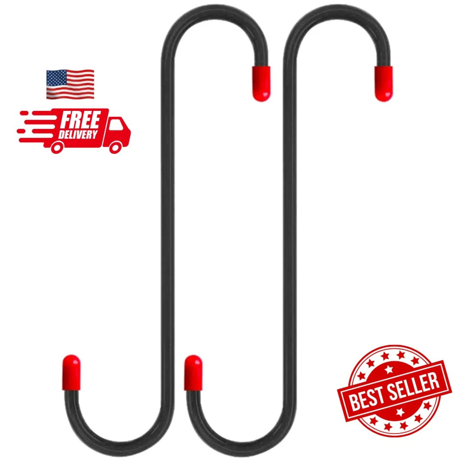 2 PCS Brake Caliper Hanger Hooks with Red Rubber Tips, Auto Black