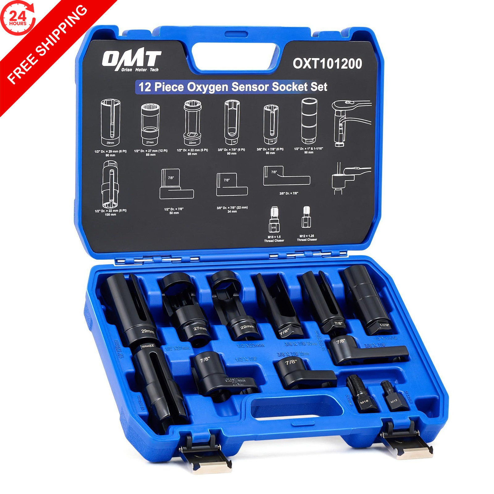 Orion Motor Tech 12pc Oxygen Sensor Socket Set, O2 Removal Tool 12 Pcs